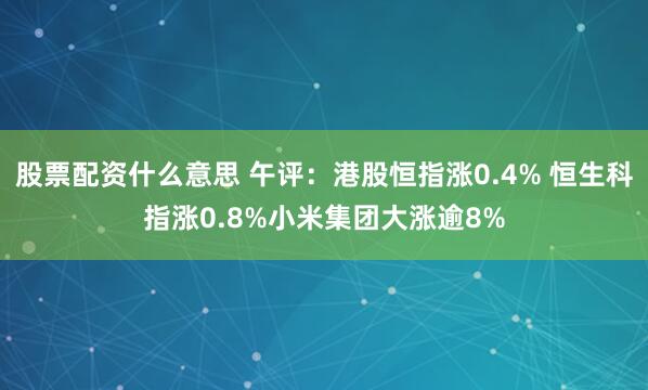 股票配資什么意思 午評：港股恒指漲0.4% 恒生科指漲0.8%小米集團大漲逾8%